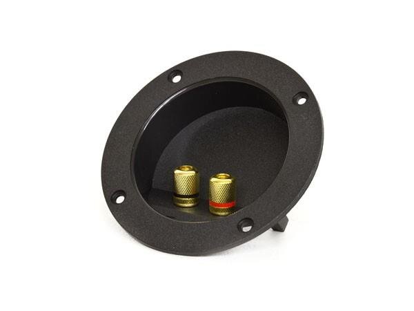 Lautsprecherterminal Gold Anschlussterminal 2-Polig rund D 68mm mit viereckigem Flansch