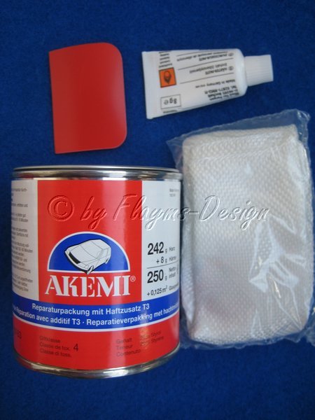 Reparaturharzpackung 250g Set mit Glasgewebe Harz und H&auml;rter AKEMI