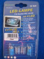 LED Standlichtbirnen mit 4 blauen LED`s T10 Sokel ohne T&Uuml;V***