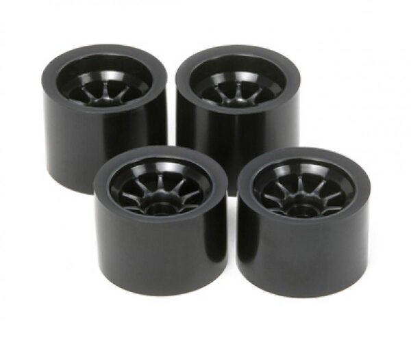 TAMIYA F104 Felgen-Set für Moosgummireifen – 4-teilig, passend für F104 & TRF-Chassis, schwarz 1:10