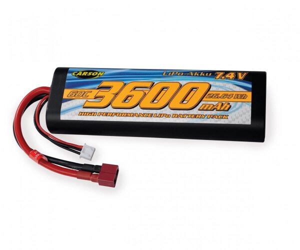 Carson 7,4 Volt 3600mAh 60C LiPo Race Akku mit T Plug Hardcase 500608231