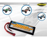 Carson 7,4 Volt 3600mAh 60C LiPo Race Akku mit T Plug Hardcase 500608231