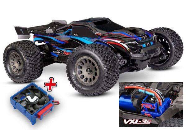 TRAXXAS Mini-XRT V2 3S 4x4 blau 1:16 Monster-Truck RTR Brushless mit 2S LiPo USB-C Lader & EXTRA Lüfter TRX108076-1F-BLUE